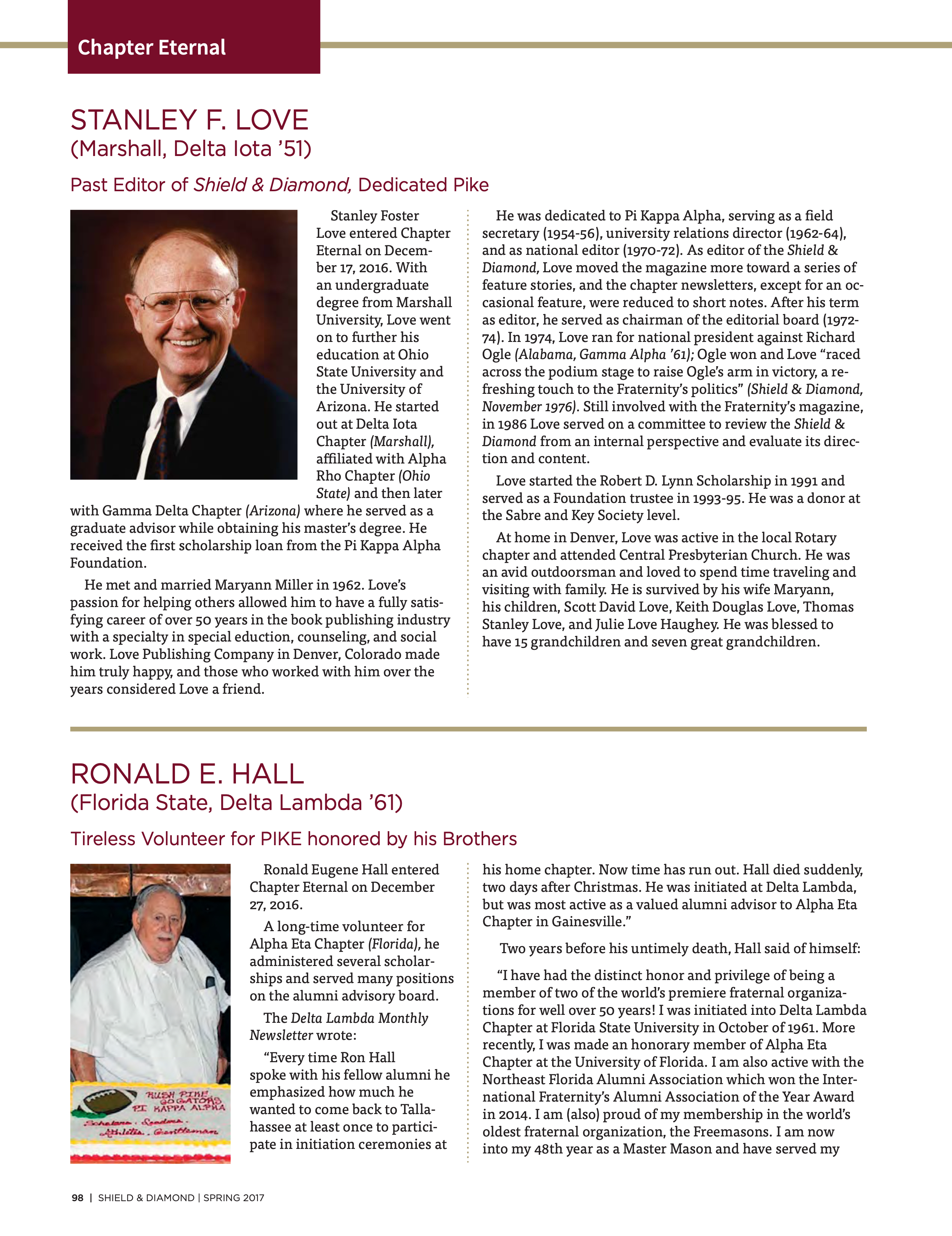 Chapter Eternal, Spring 2017